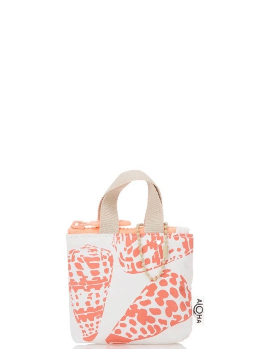 NWT ALOHA Collection Mini pouch Keychain Seashell Print Orange White
